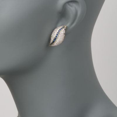 C. 1980 Vintage 3.00 ct. T. W. Diamond and 1.00 ct. t.w. Sapphire Earrings in 18kt Yellow Gold &mdash; Alt Image 2