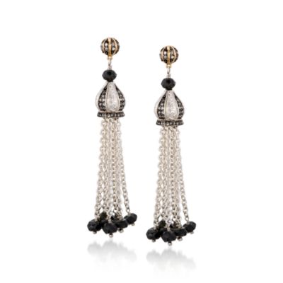 9.25 ct. t.w. Black Tourmaline and .70 ct. t.w. Diamond Tassel Earrings in Two-Tone &mdash; Alt Image 1