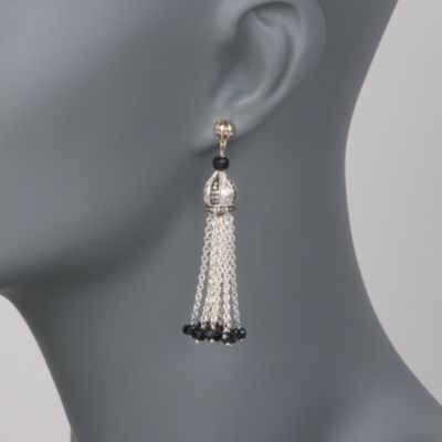 9.25 ct. t.w. Black Tourmaline and .70 ct. t.w. Diamond Tassel Earrings in Two-Tone &mdash; Alt Image 2