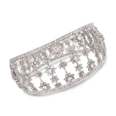 9.60 ct. t.w. Floral Diamond Openwork Bangle in 18kt White Gold. 7" &mdash; Alt Image 1