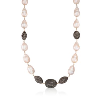 13-18mm Cultured Baroque Pearl and 18.20 ct. t.w. Natural Diamond Necklace in Two-Tone. 40" &mdash; Alt Image 1