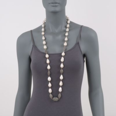13-18mm Cultured Baroque Pearl and 18.20 ct. t.w. Natural Diamond Necklace in Two-Tone. 40" &mdash; Alt Image 2