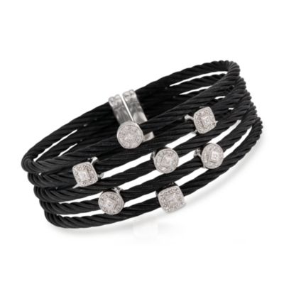 Charriol .32 ct. t.w. "Celtic Noir" Multi-Row Diamond Bracelet in Stainless and 18kt White Gold. 7" &mdash; Alt Image 1