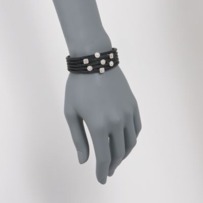 Charriol .32 ct. t.w. "Celtic Noir" Multi-Row Diamond Bracelet in Stainless and 18kt White Gold. 7" &mdash; Alt Image 2