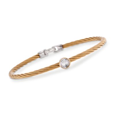 Charriol 1.00 Carat "Classique" White Topaz Bangle Bracelet in 18kt Gold and Stainless Steel. 7" &mdash; Alt Image 1