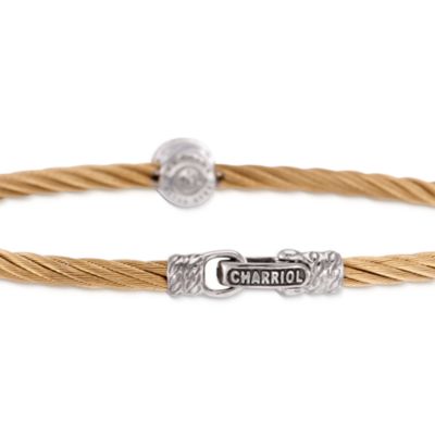 Charriol 1.00 Carat "Classique" White Topaz Bangle Bracelet in 18kt Gold and Stainless Steel. 7" &mdash; Alt Image 3