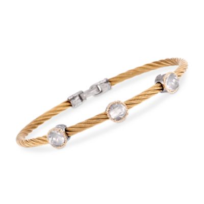 Charriol 1.00 ct. t.w. "Classique" White Topaz Bangle Bracelet in 18kt Gold and Stainless Steel. 7" &mdash; Alt Image 1