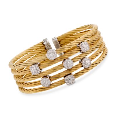 Charriol .32 ct. t.w. "Classique" Diamond Multi-Row Bangle Bracelet in 18kt Gold and Stainless Steel. 7" &mdash; Alt Image 1
