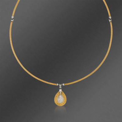 Charriol "Classique" Diamond Teardrop Cable Necklace in 18kt White Gold and Stainless. 16" &mdash; Alt Image 1