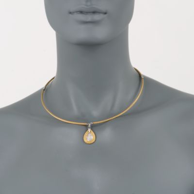 Charriol "Classique" Diamond Teardrop Cable Necklace in 18kt White Gold and Stainless. 16" &mdash; Alt Image 2
