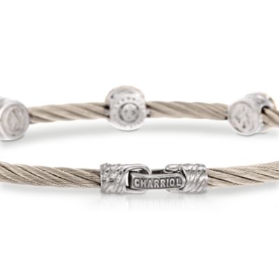 Charriol 1.00 ct. t.w. "Classique" White Topaz Bangle Bracelet in Stainless Steel. 7" &mdash; Alt Image 3