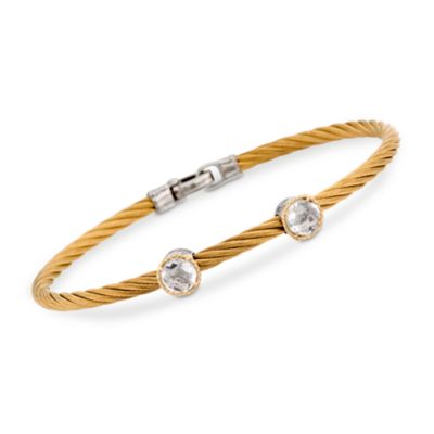 Charriol 1.00 ct. t.w. "Classique" White Topaz Bangle Bracelet in 18kt White Gold and Stainless Steel. 7" &mdash; Alt Image 1