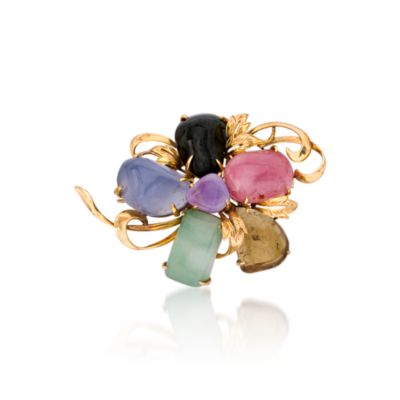 C. 1970 Vintage 86.50 ct. t.w. Multi-Stone Floral Pin in 10kt Yellow Gold &mdash; Alt Image 1