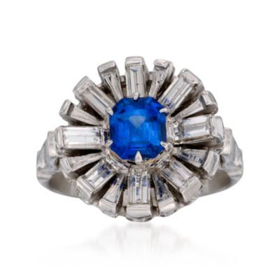 C. 1980 Vintage 1.35 Carat Sapphire and 1.10 ct. t.w. Diamond Ring in 14kt White Gold. Size 7.5 &mdash; Alt Image 1