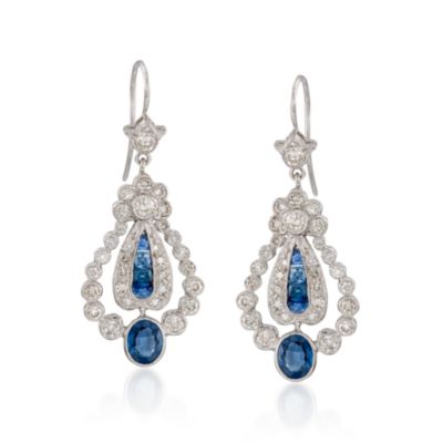 C. 2000 Vintage 1.35 ct. t.w. Sapphire and .90 ct. t.w. Diamond Chandelier Earrings In 14kt White Gold &mdash; Alt Image 1