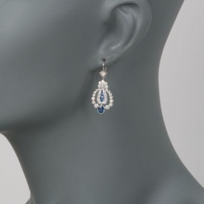 C. 2000 Vintage 1.35 ct. t.w. Sapphire and .90 ct. t.w. Diamond Chandelier Earrings In 14kt White Gold &mdash; Alt Image 2