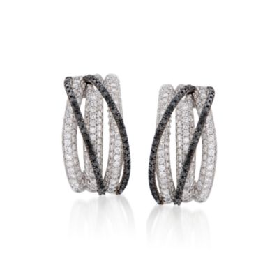 3.45 ct. t.w. Black and White Diamond Crossover Earrings in 14kt White Gold &mdash; Alt Image 1