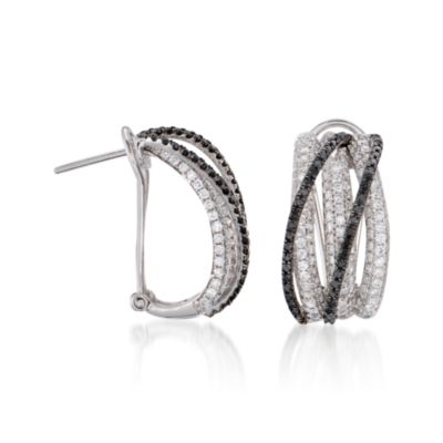 3.45 ct. t.w. Black and White Diamond Crossover Earrings in 14kt White Gold &mdash; Alt Image 3