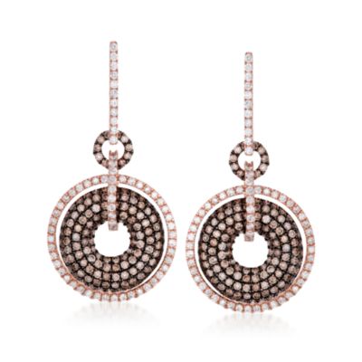 4.15 ct. t.w. Brown and White Diamond Drop Hoop Earrings in 14kt Rose Gold &mdash; Alt Image 1