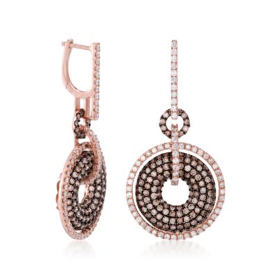 4.15 ct. t.w. Brown and White Diamond Drop Hoop Earrings in 14kt Rose Gold &mdash; Alt Image 3