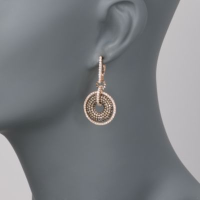 4.15 ct. t.w. Brown and White Diamond Drop Hoop Earrings in 14kt Rose Gold &mdash; Alt Image 2