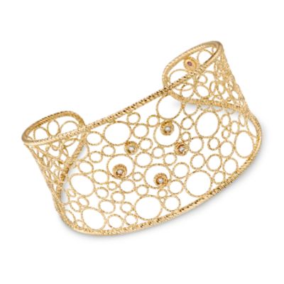 Roberto Coin 18kt Yellow Gold "Bollicine" Cuff Bracelet With Diamonds. 7" &mdash; Alt Image 1