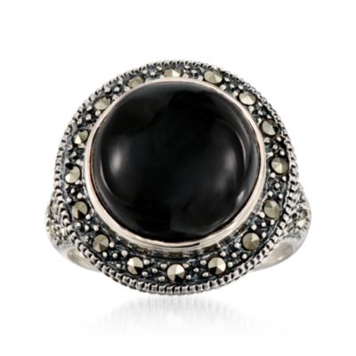 Black Onyx and Marcasite Ring in Sterling Silver &mdash; Alt Image 1