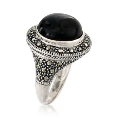 Black Onyx and Marcasite Ring in Sterling Silver &mdash; Alt Image 3