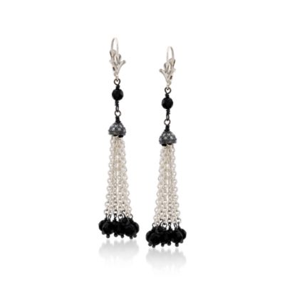 Black Onyx and .35 ct. t.w. Diamond Tassel Earrings in Sterling Silver &mdash; Alt Image 1