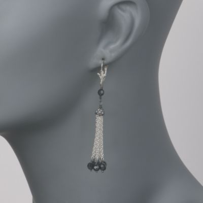 Black Onyx and .35 ct. t.w. Diamond Tassel Earrings in Sterling Silver &mdash; Alt Image 2