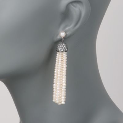 4-6mm Cultured Pearl and 4.20 ct. t.w. White Topaz Tassel Earrings in Sterling Silver &mdash; Alt Image 2