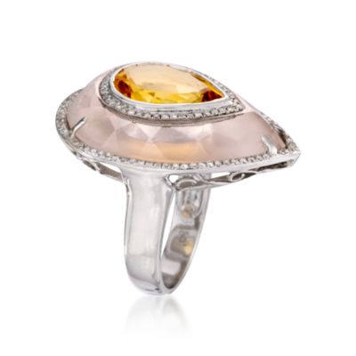 Quartz and 3.00 Carat Citrine Ring With .45 ct. t.w. Diamonds in 18kt White Gold &mdash; Alt Image 3
