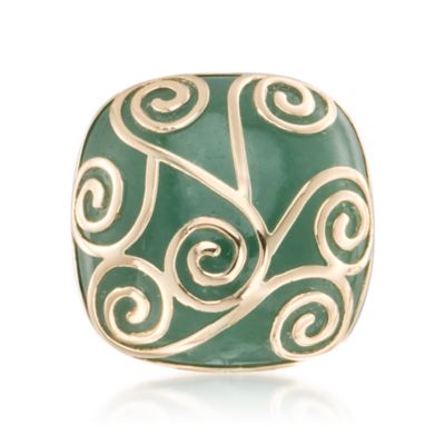Green Jade Scroll Ring in 14kt Yellow Gold &mdash; Alt Image 1