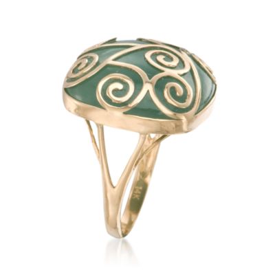 Green Jade Scroll Ring in 14kt Yellow Gold &mdash; Alt Image 3
