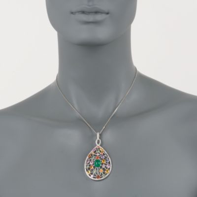 3.85 Carat Emerald and 7.50 ct. t.w. Sapphire Pendant With .60 ct. t.w. Diamonds In 14kt White Gold &mdash; Alt Image 2