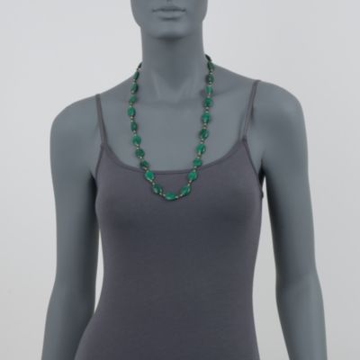 C. 1990 Vintage Green Malachite Beaded Necklace With 14kt Yellow Gold. 25" &mdash; Alt Image 2