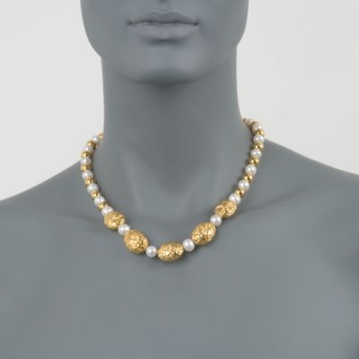C. 1990 Vintage 8mm Cultured Pearl and 18kt Yellow Gold Beaded Necklace 18" &mdash; Alt Image 2