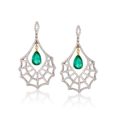 C. 1990 Vintage 3.00 ct. t.w. Diamond and 2.70 ct. t.w. Emerald Chandelier Earrings In 18kt White Go
