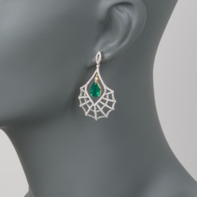 C. 1990 Vintage 3.00 ct. t.w. Diamond and 2.70 ct. t.w. Emerald Chandelier Earrings In 18kt White Gold &mdash; Alt Image 2