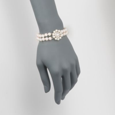 C. 1980. Vintage Multi-Strand Cultured Pearl Bracelet With. 1.00 ct. t.w. Diamond in 14kt White Gold 7" &mdash; Alt Image 2