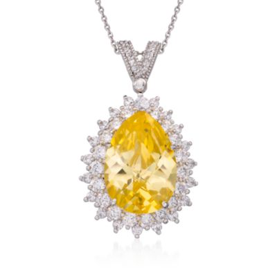 9.55 ct. t.w. Yellow and White CZ Pendant Necklace in Sterling Silver. 16" &mdash; Alt Image 1