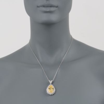 9.55 ct. t.w. Yellow and White CZ Pendant Necklace in Sterling Silver. 16" &mdash; Alt Image 2