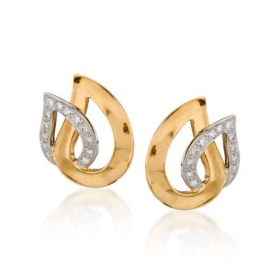 C. 1980 Vintage Mattioli .40 ct. t.w. Diamond Teardrop Earrings in 18kt Two-Tone Gold &mdash; Alt Image 1