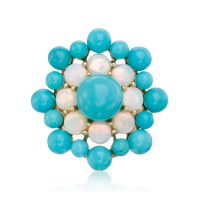 Turquoise and Opal Ring In 14kt Yellow Gold &mdash; Alt Image 1
