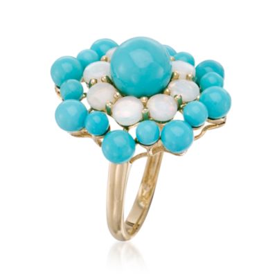 Turquoise and Opal Ring In 14kt Yellow Gold &mdash; Alt Image 3