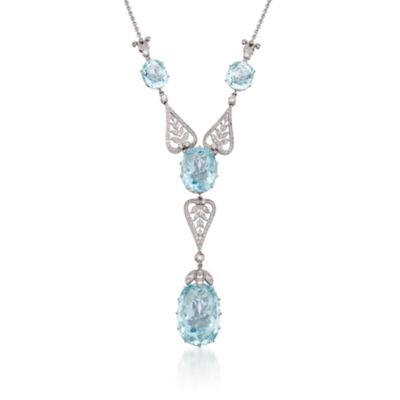 C. 1990 Vintage 38.00 ct. t.w. Aquamarine and 1.25 ct. t.w. Diamond Chandelier Drop Necklace in 14kt White Gold 16" &mdash; Alt Image 1