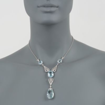 C. 1990 Vintage 38.00 ct. t.w. Aquamarine and 1.25 ct. t.w. Diamond Chandelier Drop Necklace in 14kt White Gold 16" &mdash; Alt Image 2