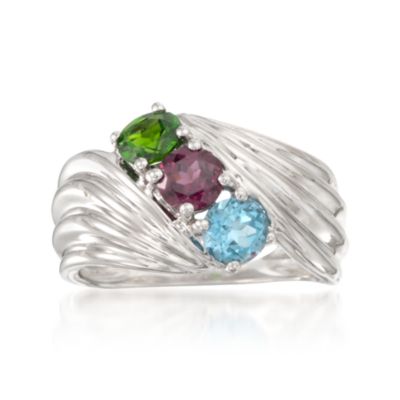 1.35 ct. t.w. Multi-Gemstone Trio Wave Ring in Sterling Silver &mdash; Alt Image 1