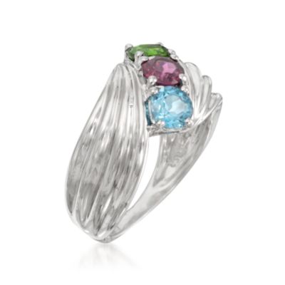 1.35 ct. t.w. Multi-Gemstone Trio Wave Ring in Sterling Silver &mdash; Alt Image 3