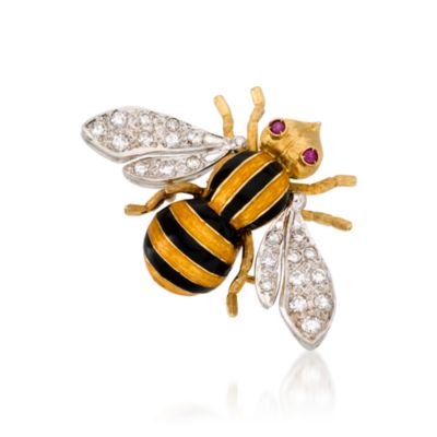 C. 1970 Vintage .70 ct. t.w. Diamond Bee Pin With Rubies In 18kt Two-Tone &mdash; Alt Image 1